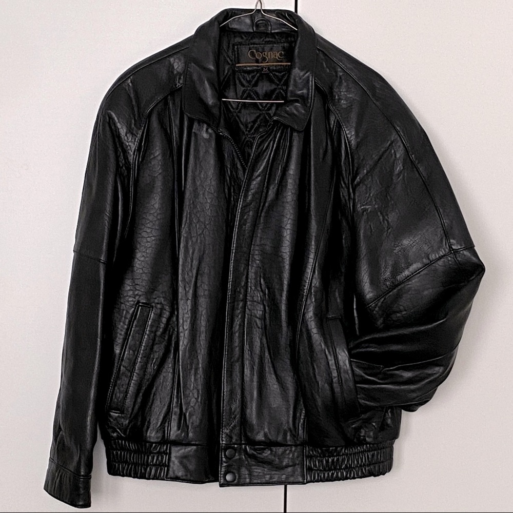 Men's Black Leather Bomber Jacket